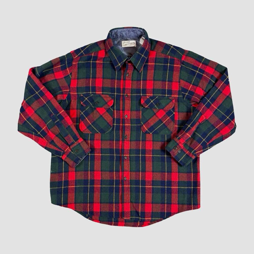 True Vintage Sears Roebuck and Co Plaid Flannel Button Up Shirt Long Sleeve L